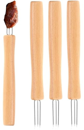 Pinchos à maïs - Fourchette de cuisine avec 3 médiators et manche en bois - 4 pics pour maïs, pour rôtir, fruits, légumes, maison, barbecue, fêtes et camping