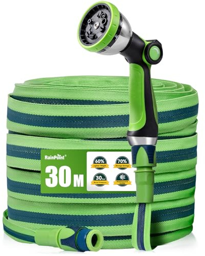 RAINPOINT Gartenschlauch Flexibel 30m, Leichtgewicht-Wasserschlauch mit TPE-Innenschlauch, 800D Oxford-Gewebe, 30 Bar Berstdruck, 10-Funktionen Gartenbrause, 1/2 & 3/4 Anschlüsse