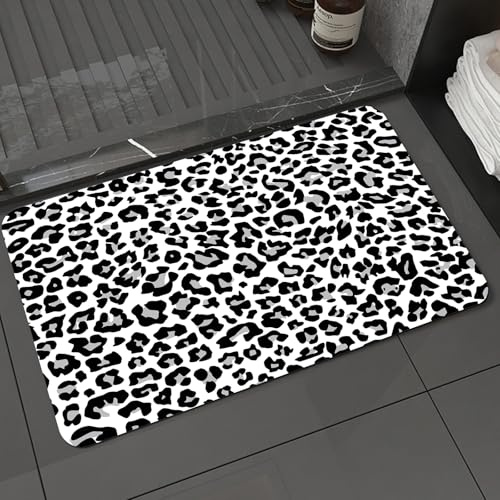 DALEXHM Badteppich rutschfeste,weicher Badezimmerteppich Wasserabsorbierend Badematte Badvorleger für Dusche,Schwarz-weißer Leopard, monochromer Leopard – inspirierende Design-, Mode- und Sch,50x80cm