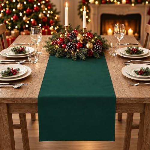 CozyHome&Living Tischläufer Weihnachten Dunkelgrün 40x180 cm Abwaschbar | Weihnachtlicher Tischläufer, fleckenabweisend und pflegeleicht, dekorativ für Esstisch, Sideboard, Advent und Festtafel