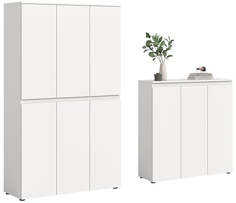 furnling Universalschrank-Set Sarca, weiß, 9 Türen, 28 Fächer, mit Kleiderstange, Mehrzweckschrank-Set mit 22 verstellbaren Einlegeböden, Breite 235 cm