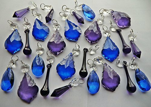 25 Blau & Violett Kronleuchter Tropfen Kronleuchter transparent Drops Teile geschliffenes Glas Kristallen Tropfen Perlen Baum Hochzeit Dekorationen Anhänger Prismen Antik Qualität