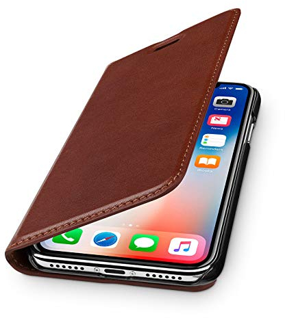 WIIUKA Echt Ledertasche - TRAVEL Nature - für Apple iPhone X und XS -DEUTSCHES Leder- Vintage Braun, kabelloses Laden Qi, mit Kartenfach, extra Dünn, Tasche, Leder Hülle kompatibel mit iPhone X/XS