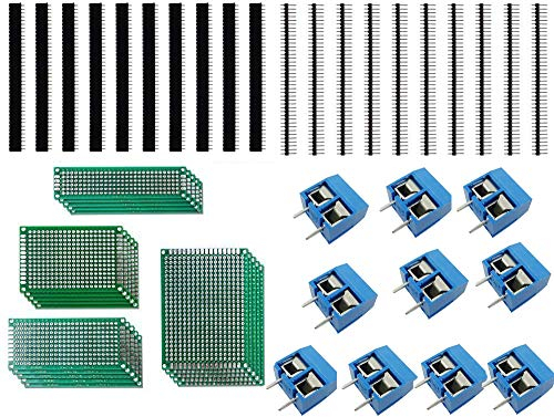 Aihasd 50Stk Doppelseitig Lochrasterplatte Kit Double Side Lochrasterplatine Leiterplatte Platine PCB Universal Board Con 10x PCB Schraubklemmenblock,10x Stecker, 10x Buchsenleiste
