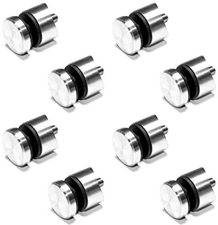 PRIOstahl Glaspunkthalter Punkthalter Glashalter x 8 Halter mit M8 Schraube + Gummieinlagen für Glas 6mm bis 12,76mm Anschluss Ø 42,4mm für Glasscheiben Plexiglas Balkon Geländer aus Edelstahl V2A