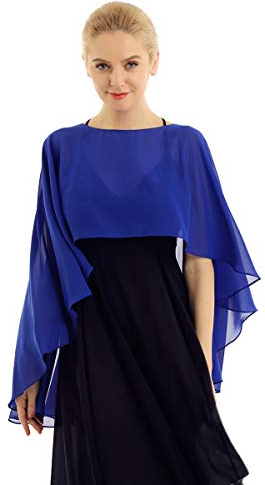 inlzdz Damen Chiffon Braut Hochzeit Capes Elegant Bolero Jacke Leichter Poncho Cardigan Tops Stola Schal zu jedem Brautkleid Abendkleid Blau One Size