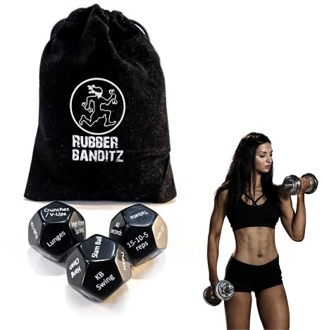 Rubberbanditz Fitnesswürfel für Training und Workout, drei fesselnde 12-seitige Ganzkörper-Workout-Würfel, ideal für Crossfit, Heimtraining und Fitnessstudios, lustiges Trainingsgerät