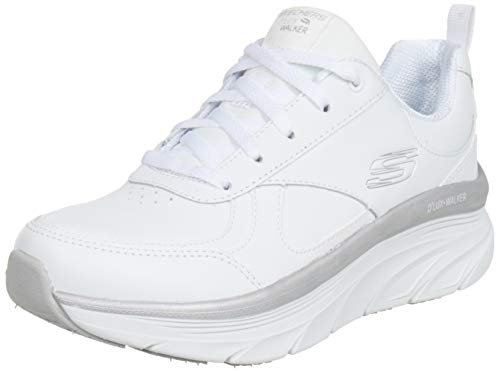 Skechers D'LUX WALKER TIMELESS PATH, Zapatillas para Mujer, White Leather / Silver Trim, 40 EU