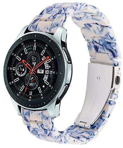 DEALELE Bracelet compatible avec Samsung Gear S3 Frontier/Classic/Galaxy Watch 46 mm/Galaxy 3 45 mm, 22 mm en résine colorée pour Huawei Watch 3/GT2 46 mm (porcelaine bleue et blanche)
