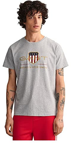 GANT Men'S D2. Archive Shield Ss T-Shirt, Grey Melange, S