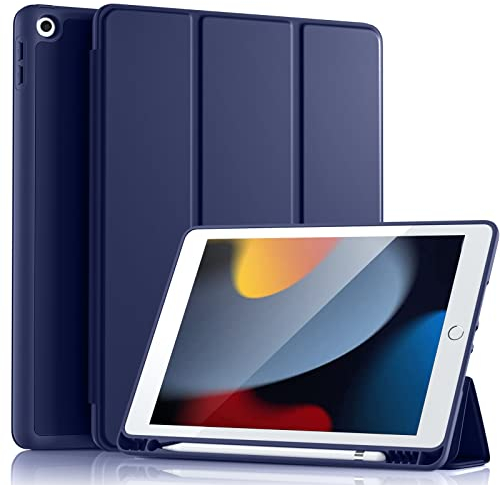 Vobafe Coque Compatible avec iPad 9ème/8ème/7ème Génération, Modèle 2021/2020/2019, Housse Étui avec Pencil Holder pour iPad 10.2, Veille/Réveil Automatique Bleu