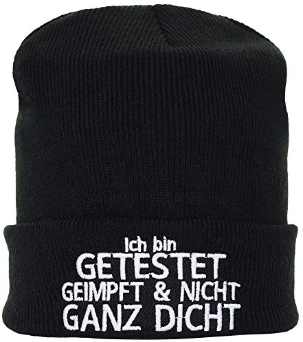 EXPRESS-STICKEREI Haube mit Spruch Ich Bin getestet geimpft & Nicht ganz dicht - Warme Wintermütze mit Spruch - Lustige Strickmütze - Beanie für Damen und Herren - Unisex Wollmütze Heavy Metal
