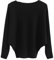 FULIER Boat Neck Batwing Sleeves Dolman Knitted Sweaters and Pullovers Tops for Women One Size (Black)