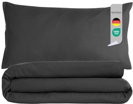 Komfortec Premium Bettwäsche 200x200 mit 2 Kissenbezug 40x80 cm Set aus Gebürstetes Mikrofaser - Anthrazit