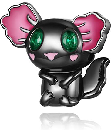 LaMenars Mexikanischer schwarzer Axolotl Charm 925 Sterling Silber Perlen passend für Armbänder, Halloween Geburtstag Schmuck Geschenke Frauen Mädchen