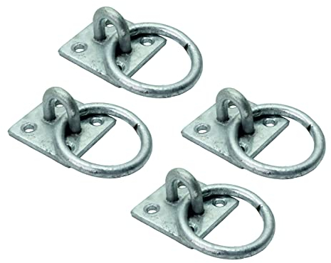 SUL Heavy Duty galvanised Ring on Plate, Horse tie up Rings with Screws, Ring Plate for Horse Stable Tie Ring, decking Rope Fittings Rust Proof Tie Rings - 50 x 50 mm (Ring On Plate 4pk)