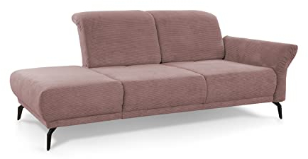 CAVADORE Recamiere Cooper / Luftige Chaiselongue mit Armlehne rechts, schwarzen Metallfüßen und feinem Cord-Bezug / 211 x 88 x 123 / Cord, Rosa