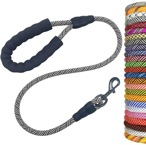 MayPaw 3ft Short Rope Dog Lead for Large Medium Dogs, Soft Handle, Black | 1/2 Thick Nylon Pet Lead, 3/4/6/7/8/10/12/15 FT, Daily Walking Training, Sturdy Metal Clip, Comfy Grip, More Nice Colors