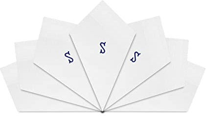 7 Stück weiße Satin-Taschentücher mit blauen bestickten Initialen, S