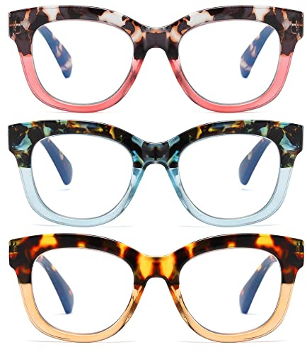 Fsread Oversized Reading Glasses For Women Blue Light Blocking Computer Readers Spring Hinge Retro +1.25
