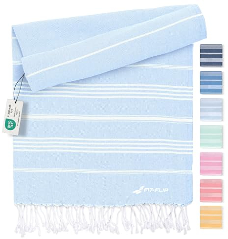 Fit-Flip Hamamtuch aus 100% Baumwolle – saugfähig und schnelltrocknend – türkisches Saunatuch, Strandtuch, Duschtuch, Badetuch, Yogatuch – Ice Blue – 100x200cm Sultan