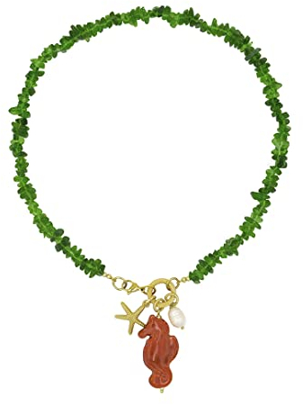 MARARDI Kette Damen Italienische Keramik aus Caltagirona [Grün Seepferdchen] Steinkette Handmade Italienischer Schmuck Elegant Originale für Alltag Events Hochzeiten Besondere Anlässe