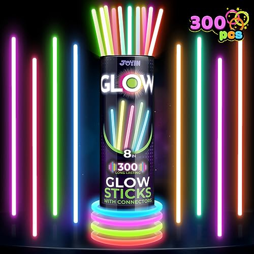 JOYIN 300 Varillas Brillantes, Suministros para Fiestas,20cm de larga duración que brillan en la oscuridad,pulseras y collares de recuerdos de fiesta,decoraciones de fiesta brillantes para cumpleaños