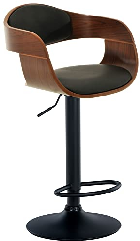 CLP Barhocker Kingston mit hochwertiger Polsterung, Höhenverstellbarer Barstuhl mit robustem Metallgestell bis 150 kg belastbar, Farbe:walnuss/schwarz, Material:Kunstleder