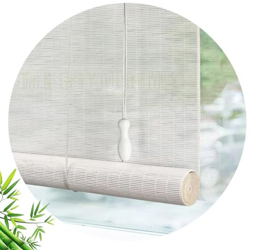 Store Enrouleur Bambou Exterieur,Rideaux Blancs en Bambou Naturel,Store À Rouleau Filtrant La Lumière,Stores Romains Pour Fenêtres,Pare-soleil 50cm 60cm 70cm 80cm 90cm 100cm,W×H-75x150cm/29.5x59in
