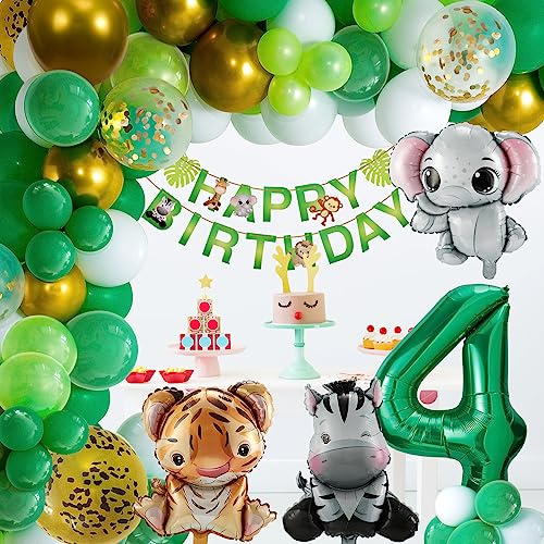 Dschungel Geburtstag Dekoration 4 jahr, Safari Kindergeburtstag Deko Junge MädchenGeburtstagsdeko, Grüne Luftballon Geburtstagsdeko, Happy Birthday Dekoration (Dschungel Safari set, Nummer 4)…
