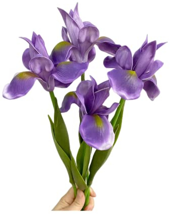 4 fiori artificiali in seta,bouquet di fiori, gambo lungo 45 cm fiore artificiale in poliuretano per composizioni da tavolo,centrotavola per feste e matrimoni,fiori artificiali per decorazioni(viola)