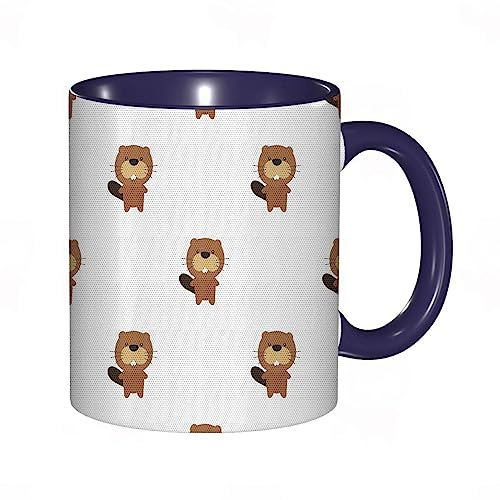 Tasse Keramik Biber Sich wiederholendes Mini-Tier auf einem einfarbigen Hintergrund.Weißes Kamel Kaffeetassen Große 330ml Mit Henkel 100% Handbemalt Trinkgläser Mit Griff Personalisierte Geschenk