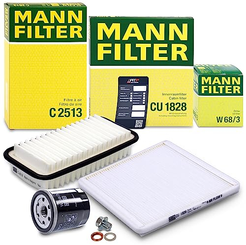 MANN-FILTER Inspektionspaket Filterset 1x Ölfilter, 1x Luftfilter, 1x Innenraumfilter, 1x Ölablassschraube mit Dichtring, 1x Ölwechselanhänger Kompatibel mit TOYOTA YARIS (_P1_), YARIS VERSO (_P2_)