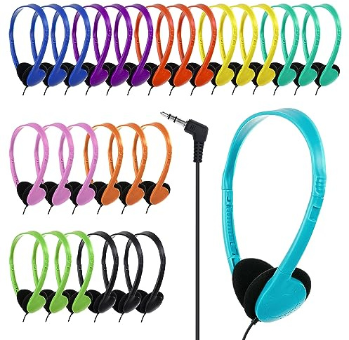YFSFQS Confezione da 30 cuffie per bambini, per studenti scolastici, bambini, adolescenti, ragazzi, ragazze, all'ingrosso, usa e getta, per auricolari in aula (857 cuffie di colori misti)