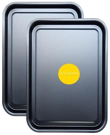 2-Pack Essential 35cm Baking Tray Set - Non-Stick Oven Trays Teflon™ Coated for Baking & Roasting Durable, Dishwasher Safe & Stackable Bakeware for Easy Cleaning & Space-Saving Storage by KITCHENEUR®