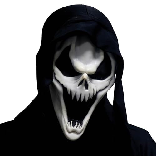 Bouuh® | Serial Killer Maske für Erwachsene | Schreckliches Halloween Geisterkostüm | Verkleidung Assassine Killer | Cosplay Horrorfilm Dark Skull | 100% Fun | OriginalCup®