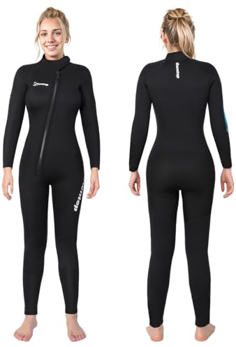 Owntop 5mm Neoprenanzüge für Frauen - Erwachsenen Neopren Taucheranzug, Ganzkörper Wet Suit mit Vorderem Reißverschluss, Ultra Warme Flexible für Kaltes Wasser Tauchen Surfen, Damen Schwarz S
