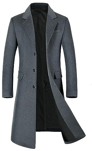 BININBOX Manteau Laine Homme Long Épais Col Revers Automne Hiver (Gris avec doublure, 3XL)