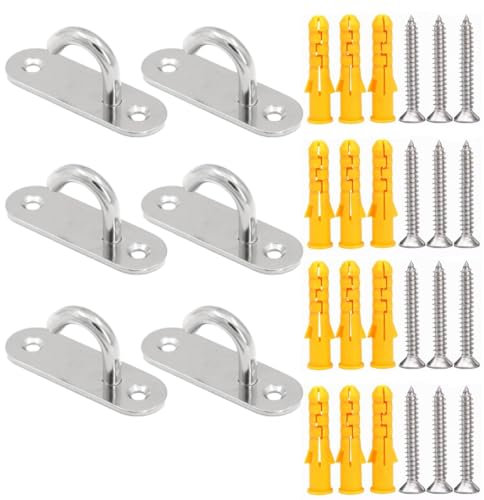 HOUSON Paquete de 6 ganchos de techo de acero inoxidable M5, ganchos abiertos ovalados, placa de ojo, tornillo de anclaje, gancho de montaje en pared (abierto)