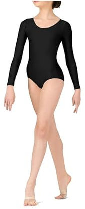 Prime fashions - Girls Long Sleeve Leotard - Shiny Nylon – Comfortable Fit (Black, 7-8 Years)