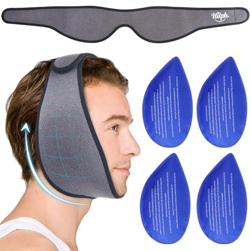 Hilph Wisdom Teeth Ice Pack Head Wrap, Jaw Ice Pack for Face Oral Surgery | Washable, Upgraded Large Face Ice Pack with 4 Hot Cold Packs for TMJ, Dental Surgery, Tonsillectomy, Tooth Extraction, Grey