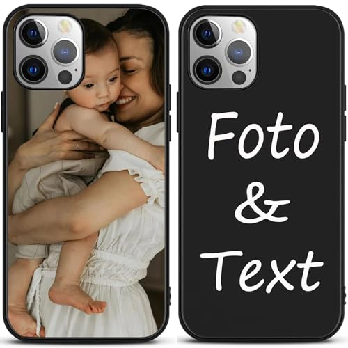 Personalisierte Handyhülle kompatibel mit iPhone 13 Hülle Personalisierte, mit Eigenem Foto Bild Text Individuelle Schutzhülle Schwarz Silikon Handyhülle Selbst Gestalten Text Custom Case