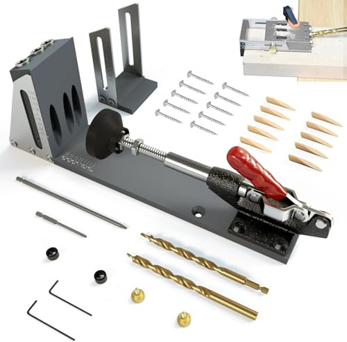EFUTURETIME Guide Percage Oblique 15° Gabarit de Perçage, Pocket Hole Jig Kit avce 2 Forets de 9.5 mm pour Menuisiers Professionnels et les Amateurs de Bricolage