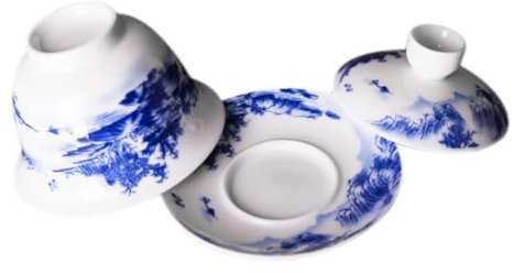 CRILSTYLEO 1 Juego Tazas De Chinas De Cerámica Con Platillo y Tapa Diseño De Pájaro y Flor Para Ceremonia De y Para Del