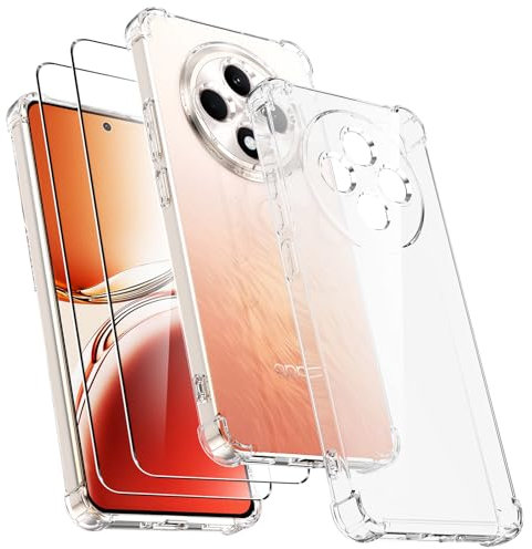 Ikziwreo - Coque pour Oppo Reno 12FS 5G / Oppo Reno 12F avec 2 Pièces Verre Trempé, Housse Etui en Transparent Silicone TPU Souple [Bumper avec Coins Renforcés], Protection Antichoc Claire