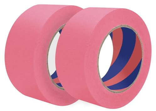 Duccinp Lot de 2 rouleaux de ruban de masquage rose pour intérieur et extérieur, 50 mm x 50 m, ruban adhésif moyen pour bricolage, art, peinture, retrait facile
