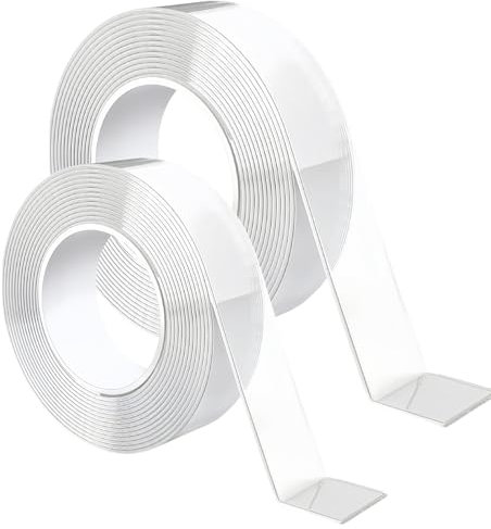 8m Doppelseitiges Klebeband Extra Stark Transparent,Abnehmbar Spurlos Double Sided Tape,2 Rollen Nano Klebeband Doppelseitig Ablösbar für Teppich, Foto Wand, Küche, Zuhause, Auto