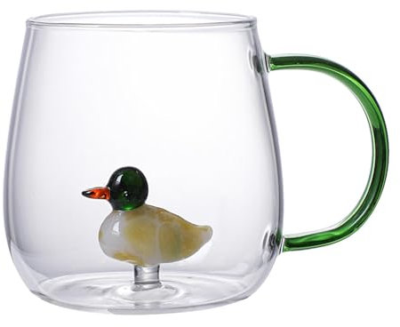 Generic Animal Coffee Cup, Clear Drinking Mug with Handle Novelty Glass Cup with Cute Duck Inside Tea Cup Milk Cup for Coffee, Tea, Milk, Whisky, 7x9cm, 380ml