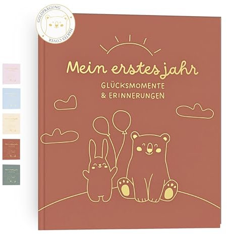 HuBorns - Mein Erstes Jahr Babyalbum bis 5 Jahre zum Einkleben von Fotos und Schreiben mit 50+ Seiten und Stickern, Fotoalbum Baby Mädchen und Jungen, Erinnerungsbuch Ideal als Geschenke zur Geburt