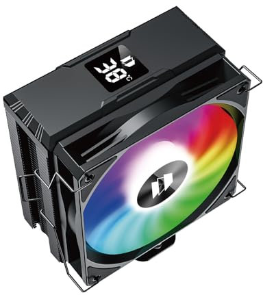 UPSIREN Temperature Display CPU Cooler 4 Heat Pipes 90mm/120mm RGB PWM Fan for AMD:AM4/AM5/INTEL LGA1700/1200/115X (Black, 120mm)